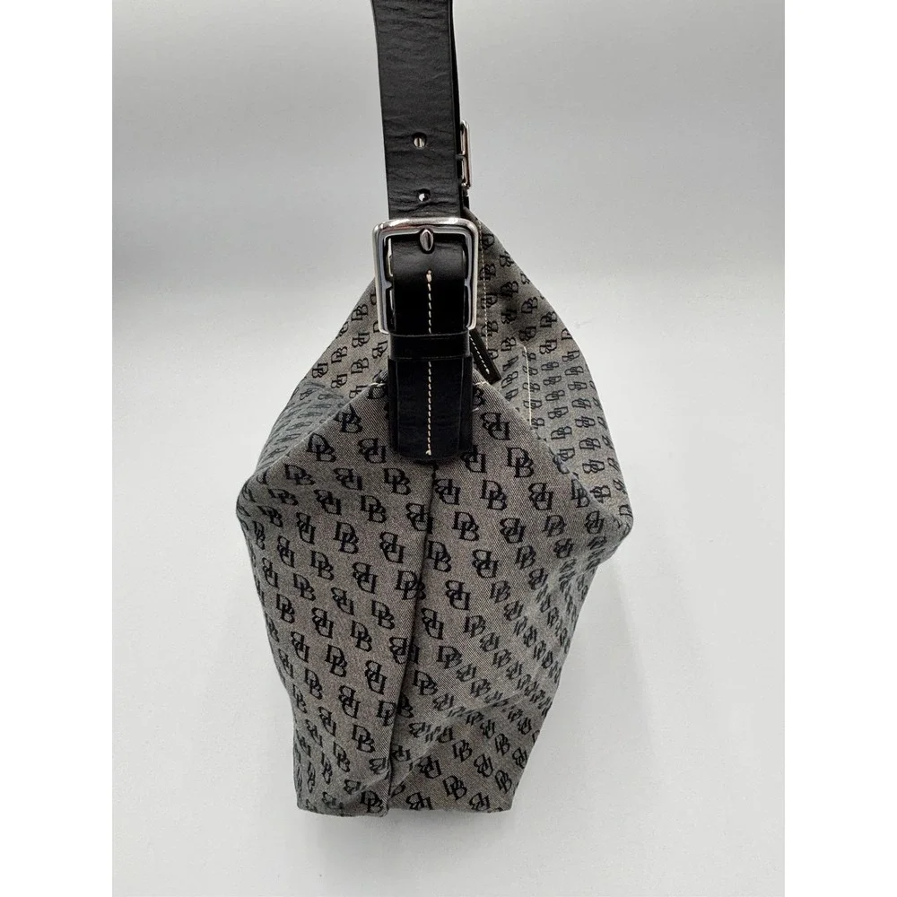 Dooney & Bourke DB Monogram Jacquard Hobo Shoulder Bag Black Leather Y2K